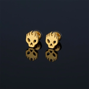 Punk Stainless Steel Flame Skull Stud Earrings Gothic Angry Face Ear Jewelry For Men Women Personalized Rock Accessory