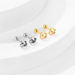Minimalist stainless steel heart and arrow stud earrings set in gold and silver finish