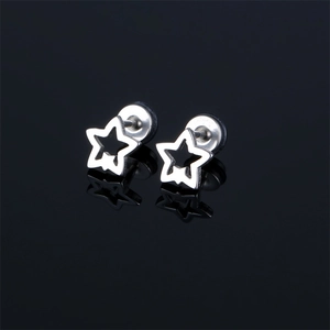 Sleek stainless steel hollow double star stud earrings with secure screw back closure