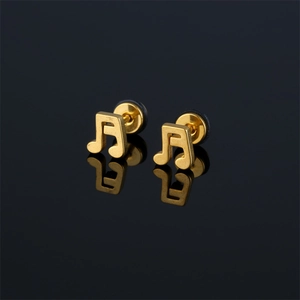 Minimalist Stainless Steel Music Note Stud Earrings For Women Men Eighth Note Ear Studs Gold Silver Black Fashion Jewelry Daily Accessories