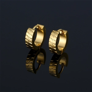 Boucles d'Oreilles Créoles en Acier Inoxydable Texture Ondulée Géométrique pour Hommes Femmes Bijoux Hip Hop Minimalistes