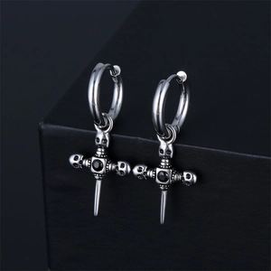 Gothic Punk Edelstahl Totenkopf Kreuz Creolen Mit Schwarzem Strass Rock Hip Hop Schmuck Für Damen Herren