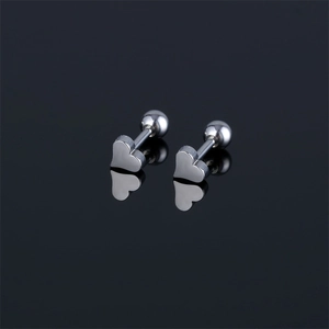 Polished heart-shaped stainless steel earrings with secure screw-back ball closures