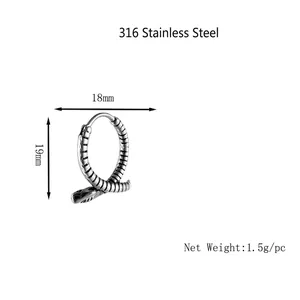 Snake design 316 stainless steel earrings with retro silver finish for street style