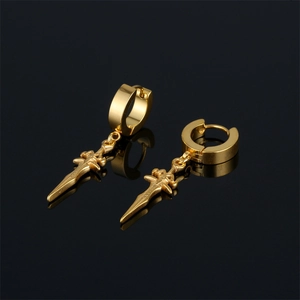 Vintage Stainless Steel Sword Dangle Hoop Earrings For Men Women Punk Gothic Dagger Pendant Earrings Street Fashion Jewelry Gift