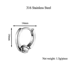 Boucles d'oreilles en acier inoxydable avec relief tulipe et diamètre de 14mm