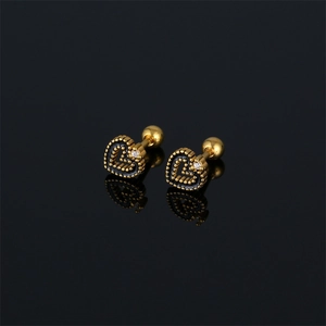 Boucles d'Oreilles Clous Barbell en Forme de Cœur en Acier Inoxydable Minimaliste Avec Strass Incrusté Bijoux Unisexe
