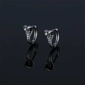 Orecchini a Cerchio Retro in Acciaio Inossidabile Testa di Cobra Serpente Vintage Gothic Punk con Strass per Uomo Donna