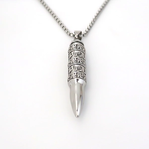 Collier avec pendentif balle en acier inoxydable argenté poli et symboles religieux