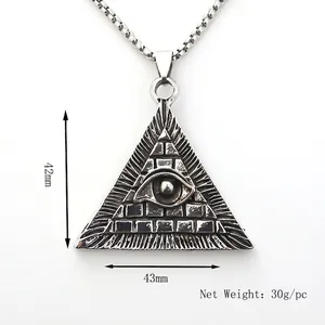 Retro triangle Evil Eye pendant necklace in silver alloy for street hip hop fashion style