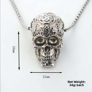 Colgante calavera de acero de titanio punk retro con grabados, tamaño 34mm x 21mm