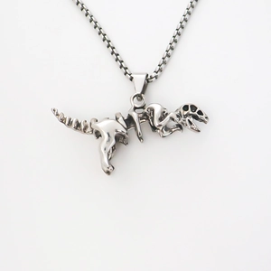 Retro Silber Dinosaurier Skelett Anhänger Halskette mit Boxkette für Damen und Herren