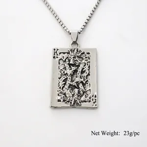 Collier vintage en acier inoxydable avec pendentif roi de pique et chaîne box pour hommes et femmes