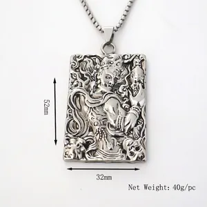 Men's stainless steel totem necklace featuring a rectangular 52mm x 32mm relief pendant