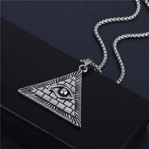 Retro Punk Alloy Triangle Pyramid All-Seeing Eye Pendant Necklace For Men Hip Hop Street Style Antique Silver Jewelry