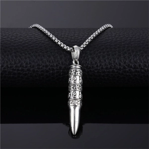 Collier Pendentif Balle en Alliage Vintage Argent Symbole Religieux Mantra Breloques Bijoux de Mode pour Hommes Femmes Style Banlieue