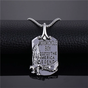 American Vintage Eagle Relief Dog Tag Pendant Necklace For Men Women Retro Silver Biker Motorcycle Legend Alloy Letter Necklace