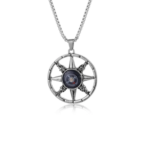 Collier pendentif boussole vintage en acier inoxydable avec gouvernail pour hommes