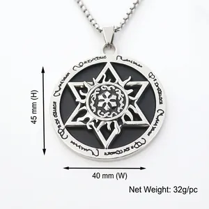 Collier rétro avec pendentif hexagramme géométrique et motif soleil gravé sur chaîne