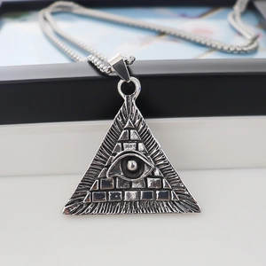Retro triangle evil eye pendant necklace with antique silver finish for men