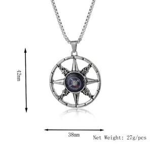 Collier boussole en acier inoxydable vintage avec pendentif roue rotative de 42mm