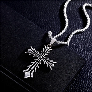 Gothic Vintage Cross Pendant Necklace For Men Women Retro Silver Color Alloy Curb Chain Necklace Hip Hop Rock Jewelry