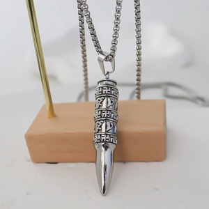 Collier avec pendentif balle en acier inoxydable religieux, symboles sanskrits et swastika