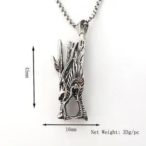 Vintage dragon totem pendant necklace in silver alloy, dimensions 45mm x 16mm