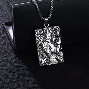 Men Vintage Chinese Totem Relief Pendant Necklace Alloy Domineering Religious Figure Curb Chain Silver Neck Chain Jewelry For Men