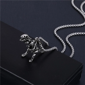 Vintage Silber Dinosaurier Skelett Anhänger Halskette Hip Hop Punk T-Rex Fossil Knochen Legierung Kette Schmuck Für Herren Damen