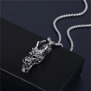 Vintage Chinese Dragon Totem Pendant Necklace Alloy Retro Metal Clavicle Chain Jewelry For Men Women Daily Accessory