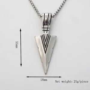 Arrowhead pendant necklace in silver stainless steel with box chain for men fashion