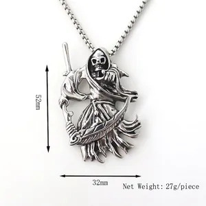Gothic Grim Reaper pendant necklace for men in vintage stainless steel with dimensions