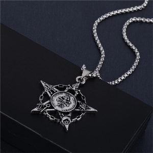 Gothic Skull Pentagram Pendant Necklace For Men Retro Alloy Distressed Streetwear Jewelry Vintage Silver Mystical Necklace