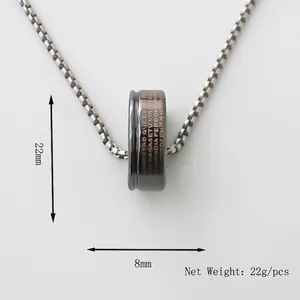 Collier pour hommes avec pendentif rond en acier inoxydable poli et prière gravée