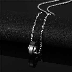 Collier avec Pendentif Anneau Religieux en Alliage Prière du Seigneur Espagnol pour Hommes Femmes Chaîne Boîte Couleur Argent