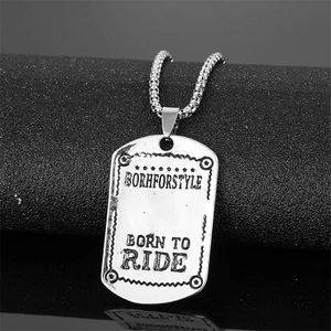 Unisex Alloy Dog Tag Pendant Necklace Silver Color Minimalist Letter Engraved Punk Style Jewelry Geometric Chain Necklace