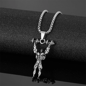 Collier Homme en Alliage Pendentif Culturiste Style Hip Hop Tendance Force Gym Musculation Chaîne Argentée Bijoux Masculin
