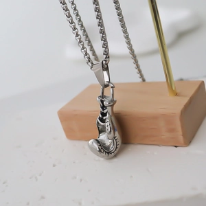 Creative silver boxing glove pendant necklace with stainless steel box chain for men