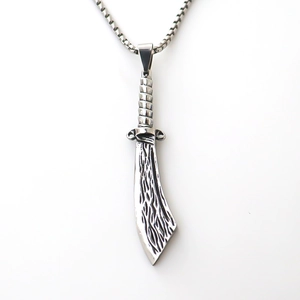 Minimalist stainless steel scimitar pendant necklace with box chain for men street punk style