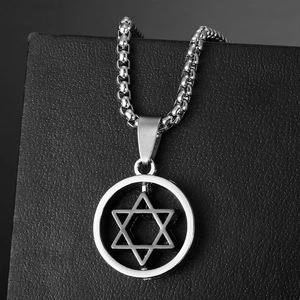 Collier Pendentif Hexagramme Rotatif Rond Géométrique en Alliage Minimaliste Couleur Argent Bijoux Style Rue Unisexe