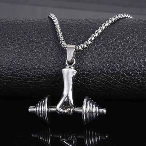Herren Fitness Langhantel Hantel Anhänger Legierung Halskette Punk Stil Silber Farbe Galvanisiert Sport Schmuck Accessoire