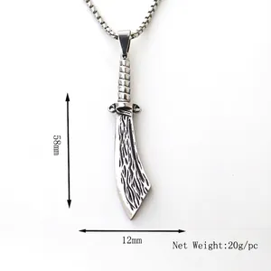 Punk style stainless steel sword pendant necklace with 58mm blade and bead chain
