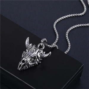 Vintage Gothic Bull Skull Hexagram Pendant Necklace For Men Distressed Alloy Punk Hip Hop Style Clavicle Chain Jewelry