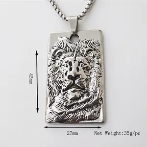 Collier pour homme en acier inoxydable avec pendentif lion en relief et chaîne à maillons