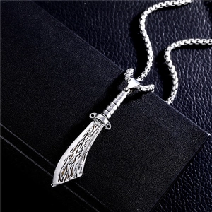 Punk Gothic Alloy Sword Pendant Necklace For Men Women Hip Hop Streetwear Dagger Shape Box Chain Vintage Silver Jewelry