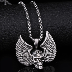 Vintage Punk Skull Wing Pendant Necklace Alloy Electroplated Gothic Rock Hip Hop Jewelry For Men Women Daily Party Accessory