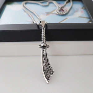 Punk style stainless steel broadsword pendant necklace for men with vintage silver finish