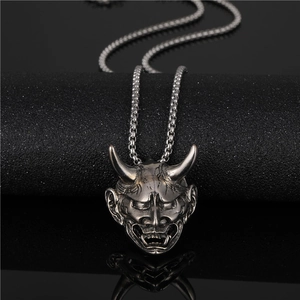 Collar de Colgante de Máscara de Hannya Gótica Máscara de Demonio Retro de Aleación Punk Hip Hop Joyería Regalo Halloween