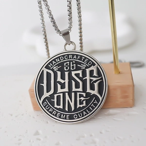 Men hip hop street style silver round pendant necklace with engraved Dyse One brand logo